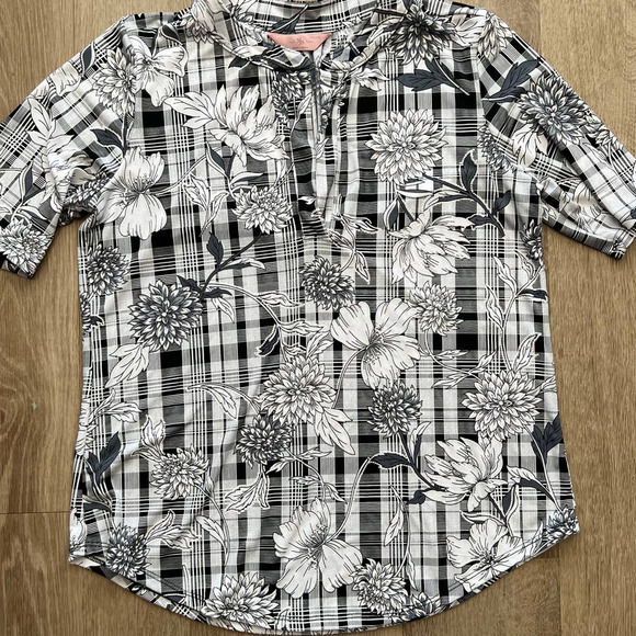 SJS Large Petite Black/White Floral Blouse - Picture 8 of 8